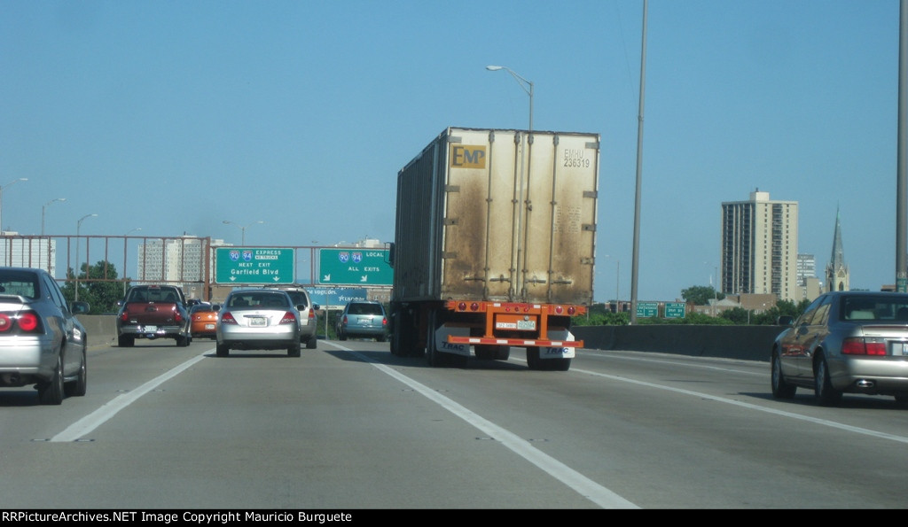 EMP Container on Chassis at Chicago freeway